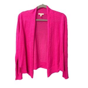 Eileen Fisher Linen Open Front Cardigan Sweater Pink M Lightweight